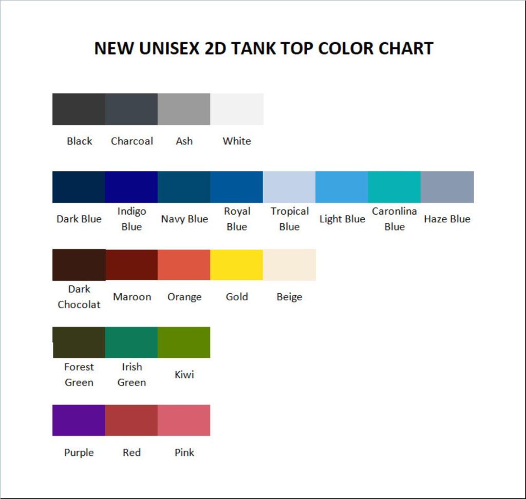 tank top color chart - Dachshund Gifts